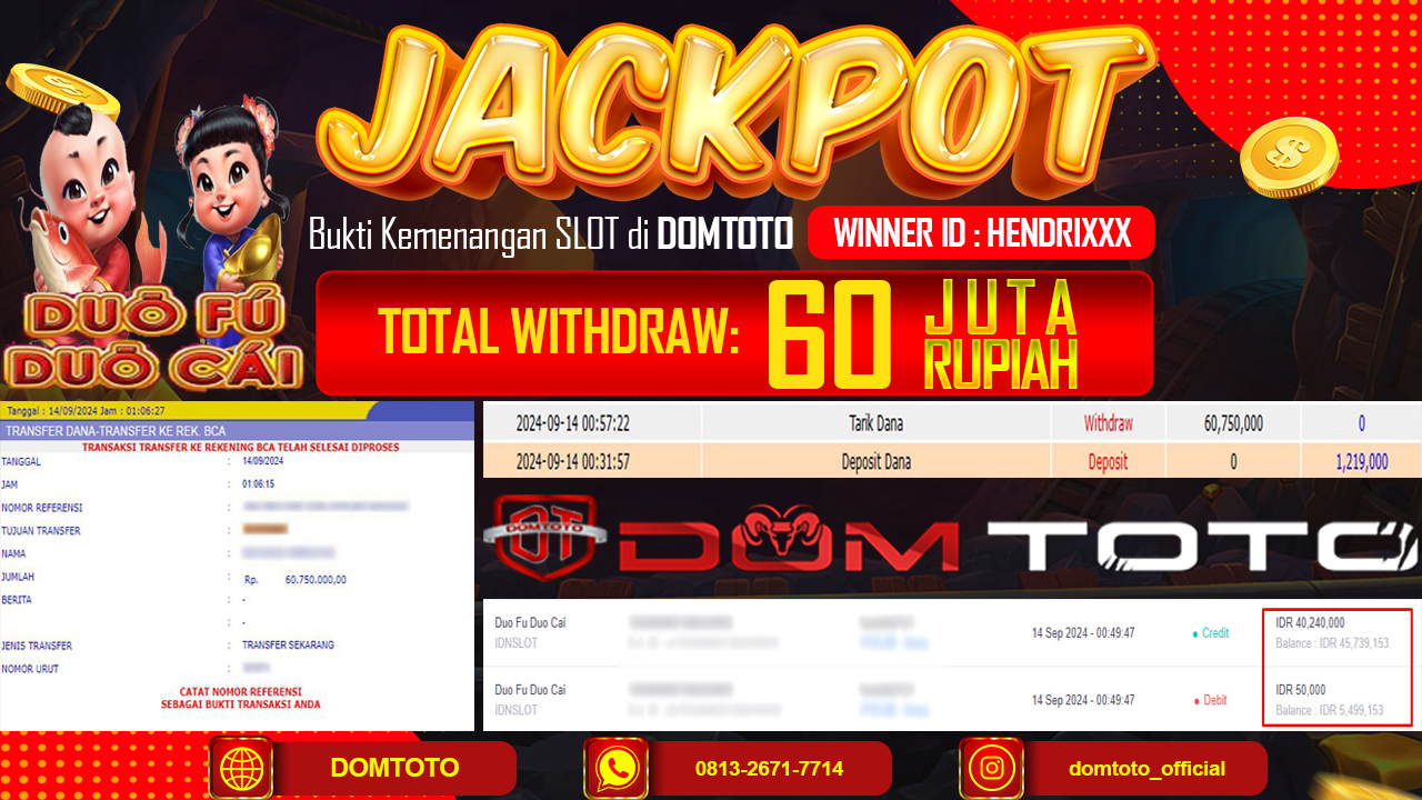 JACKPOT SLOT DUO FU DUO CAI 14 SEPTEMBER 2024